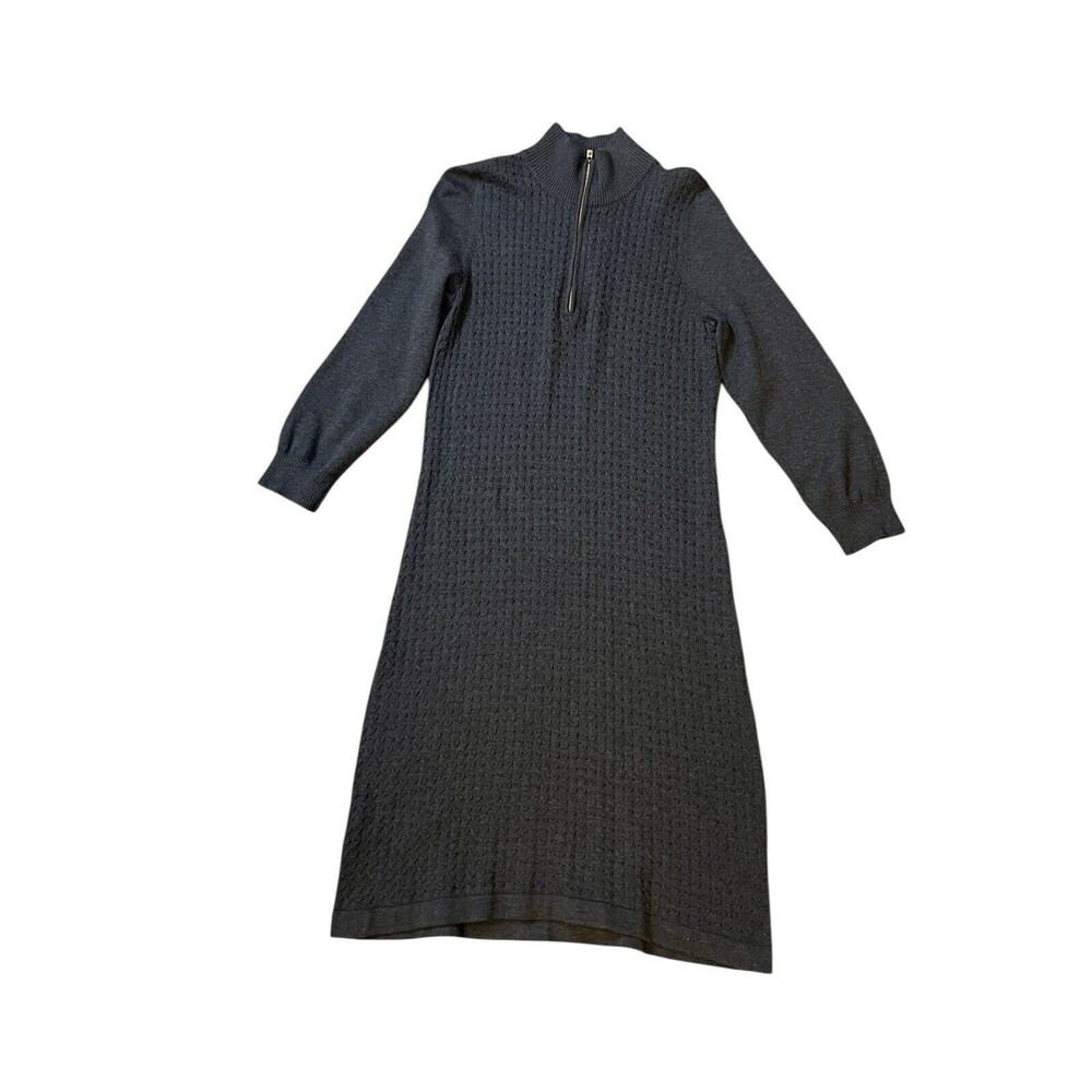 Tommy Bahama Sweater Dress Womens Large Gray Quarter Zip Cable Knit Long Slv